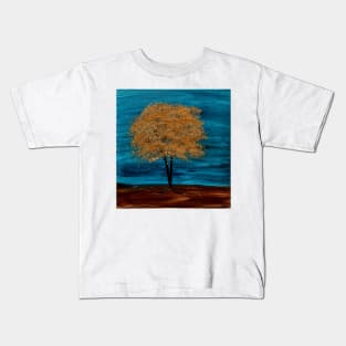 A tree with gold leaves in a storm Kids T-Shirt